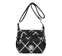 YYW Womens Multi-Pocket Casual Cross-Body Bags Waterproof Nylon Shoulder Bags Messenger Handbag for Shopping Hiking Daily Use (M-Black Lattice)
