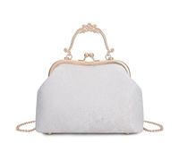 YYW Womens Pearl Evening Handbag Floral Beaded Clutch Lace Crossbody White