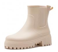 YYW Women's Short Rain Boots, Rubber Waterproof Chelsea Boots for Women, Anti-Slipping Lightweight Comfortable Ankle Garden Outdoor Shoes, Apricot, 9-9.5 XX-Wide