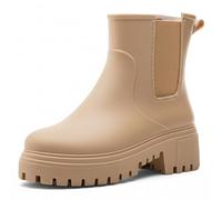 YYW Women's Short Rain Boots, Rubber Waterproof Chelsea Boots for Women, Anti-Slipping Lightweight Comfortable Ankle Garden Outdoor Shoes, Khaki, 7.5-8 Wide
