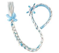 YYwenting Frozen Princess Headband Blue Elsa Ponytail Hair Extension Snowflake Tiara Wig Braid Crown Hairband Cosplay Girls Birthday Party Kids DIY Hair Accessories (Blue)