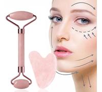 YYwenting Jade Roller and Gua Sha Set Rose Quartz Jade Massager Roller Facial Beauty Roller Skin Care Tools for Face Eyes Neck, Body Muscle Relaxing