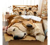 YYZBS Super King Duvet Cover Set Golden Retriever 3d Hd Polyester Fiber Super King Duvets Cover Sets + 2 Pillowcases 19" x 27" Suitable for Adults