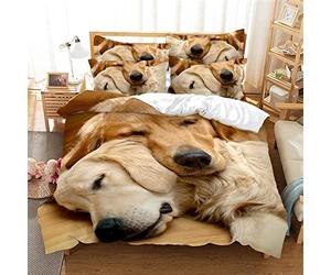 YYZBS Super King Duvet Cover Set Golden Retriever 3d Hd Polyester Fiber Super King Duvets Cover Sets + 2 Pillowcases 19" x 27" Suitable for Adults