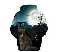 YYZOVBNN 3D Printed Cat-themed Pullover Hoodie with Starry Night Scene Design, Unisex Casual Loose-fitting Sweatshirt