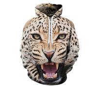 YYZOVBNN Animal print leopard 3D printed pullover hoodie, unisex casual loose sweatshirt