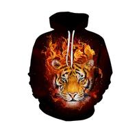 YYZOVBNN Burning Flame Tiger Head 3D Print Pullover Sweatshirt for Men and Women, Casual Loose Sweatshirt, Cool Hoodie