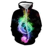YYZOVBNN Cool design, iridescent musical note 3D pattern, loose autumn sweatshirt, fun street style men's hoodie
