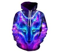 YYZOVBNN Cool iridescent fox 3D printed pullover hoodie, unisex casual loose sweatshirt