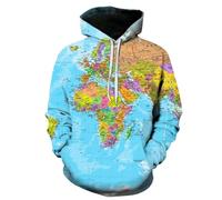 YYZOVBNN Creative design world map 3D print loose men's hoodie sweatshirt casual long-sleeved pullover
