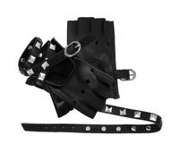 YYZTXF Black Faux Leather Fingerless Dance Gloves with Punk Style Rivets & Chains for Halloween and Performance