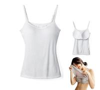 YYZYV 2 in 1 Women's Basic Seamless Camisole Solid Color Spaghetti Straps Slim Fit Cotton Adjustable Spaghetti Straps Tank Top for Everyday Casual Wear, Tank Top with Built-in Bra-XL,White