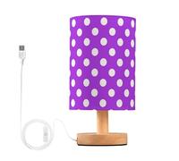 YYZZH Table Lamp Vintage Purple Polka Dot Nightstand Lamp with Wood Base Fabric Lamp Shade Bedside Desk Lamp for Living Room Bedroom Kids Room Office