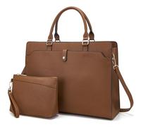 YZAOLL 15.6 Inch Laptop Bag for Women,Lightweight Vegan Leather Work Tote with Clutch Purse,Water-resistant Business Briefcase - Large Capacity Office Bag for Travel,College Essentials(Gift),Brown