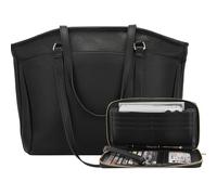 YZAOLL 15.6 Inch Laptop Tote Bag for Women,Water-resistant Vegan Leather with Anti-Scratch Padded Sleeve,Lightweight Multi-Pocket Work Bag for Business Travel,College,Office Essentials,Black