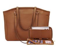 YZAOLL 15.6 Inch Laptop Tote Bag for Women,Water-resistant Vegan Leather with Anti-Scratch Padded Sleeve,Lightweight Multi-Pocket Work Bag for Business Travel,College,Office Essentials,Brown