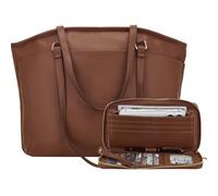 YZAOLL 15.6 Inch Laptop Tote Bag for Women,Water-resistant Vegan Leather with Anti-Scratch Padded Sleeve,Lightweight Multi-Pocket Work Bag for Business Travel,College,Office Essentials,DarkBrown