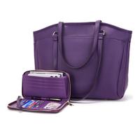 YZAOLL 15.6 Inch Laptop Tote Bag for Women,Water-resistant Vegan Leather with Anti-Scratch Padded Sleeve,Lightweight Multi-Pocket Work Bag for Business Travel,College,Office Essentials,Purple