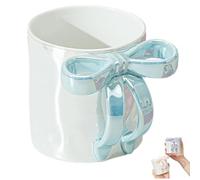 YZBBSH Charming Ribbon Mugs with Bow Handle, 350ml Bow Mug,Ceramic Christmas Bow Hot Coffee Mug,Holiday Gifts for Female Friends and Colleagues (Blue)