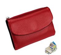 YZBBSH Unisex Pebble Leather Wallet,Genuine Full Grain Leather Wallet with Coin Holder, Credit Card Slots & Zippered Pocket, Compact Bifold Design for Men & Women (Red+Black)