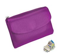 YZBBSH Unisex Pebble Leather Wallet,Genuine Full Grain Leather Wallet with Coin Holder, Credit Card Slots & Zippered Pocket, Compact Bifold Design for Men & Women (Purple)