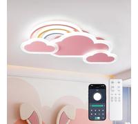 YZBEIMDAI LED Children's Ceiling Light, 55cm/30W Creative Rainbow Cloud Design Kindergarten Ceiling Light with Remote Control＆APP, Stepless Dimmable, Night Light, Timer, for Boy Girl Bedroom,Pink