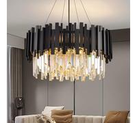 YZBEIMDAI Modern Crystal Chandelier Light, Round Crystal Pendant lamp with Adjustable Chain, Black Chandelier Ceiling Lights for Dining Room, Living Room, Bedroom