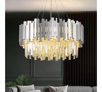 YZBEIMDAI Modern Crystal Chandelier Light, Round Crystal Pendant lamp with Adjustable Chain, Silver Chandelier Ceiling Lights for Dining Room, Living Room, Bedroom