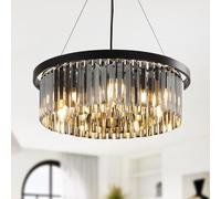YZBEIMDAI Modern Luxury Black Crystal Chandelier, 3-Tier Round Crystal Hanging Lamp, E14 x 9 Lights Ceiling Lighting Fixture for Kitchen Island, Living Room, Bedroom, Hallway, 60cm