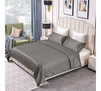 YZCIS 25 Momme Silk Duvet Cover 3 pcs Set, Machine Washable and Ultra Smooth, 100% Top Grade Mulberry Silk, Luxurious Quilt Cover Set - Charcoal, Queen