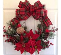 YZCIS 30cm Traditional Luxury Merry Christmas Poinsettia Pine Wreath Garland with Color Golden Pine Cones Red Berries for Door Wall Decoration