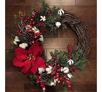 YZCIS 30cm Traditional Luxury Merry Christmas Poinsettia Pine Wreath Garland with Color Golden Pine Cones Red Berries for Door Wall Decoration
