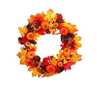 YZCIS 45 / 60cm Artificial Pumpkin Maple Leaf Wreath, Light Wall Window Door Halloween Thanksgiving Decoration