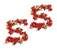 YZCIS 5.2 Foot Poinsettia Christmas Ornaments, Artificial Poinsettia Garland Hanging Vine with Gold Holly Leaves for Christmas Party Holidays Indoor and Outdoor Wreath Decor