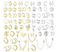 YZCIS 66 Pcs Ear Cuff Earrings for Women Non Piercing,Hypoallergenic Silver plated Clip on Fake Earrings for Ears,Ear Wrap Earrings for Helix Cartilage,Cz Star Butterfly Ear Cuffs Non Piercing