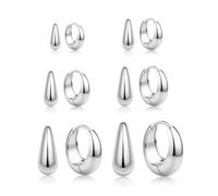 YZCIS 6Pairs 14K Gold Plated Small Chunky Hoop Earrings for Women Silver Plated Hoops Earrings Hypoallergenic Small Hoop Earrings Tiny Trendy Thick Hoop Earrings Stacks for Ears