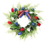 YZCIS 8 inch Artificial Tulip Wreath Flower Wreaths for Front Door, Handmade Tulip Wreaths with Green Leaves, Spring Front Door Wreath for Summer, Home, Wedding, Window Wall Party Decor