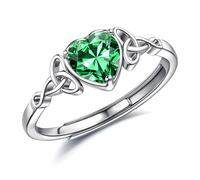 YZCIS 925 Sterling Silver Rings for Women Adjustable Heart Birthstone Celtic Knot Ring Engagement Ring Wedding Promise Ring Thumb Rings for Women Girls Anniversary Jewellery Gifts with Gift Box