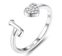 YZCIS 925 Sterling Silver Rings for Women Girls Adjustable Heart Initial Ring Stackable Thumb Ring Eternity Wedding Promise Engagement Rings A-Z Letter Rings Jewellery Gifts with Gift Box