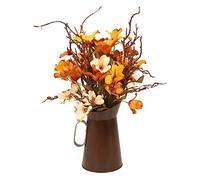 YZCIS Artificial Silk Flowers Bouquet with Iron Vase Decorative Fall Floral Arrangements for Thanksgiving Christmas Home Garden Decor