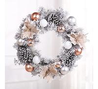 YZCIS Artificial Wreath, Christmas Wreath 16" Door Wreath with Frost Winter Wreath Christmas Reef for Indoor Outdoor Wreaths for Table Fireplaces Porch Walls Window Wreaths Home Decor