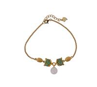 YZCIS Braceletas para Mujeres S925 Plate Gold Natural Hetian White Jade Beads Redonde
