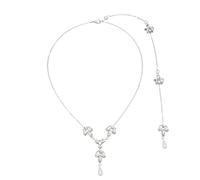 YZCIS Bridal Back Drop Faux Pearl Gemstones Necklace Bride Diamond Tassel Necklaces for Women Girls (Silver)