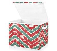 YZCIS Christmas Baskets Collapsible Storage Bins with Lids, Green Red White Tile Snowflake Storage Boxes Clothes Baskets for Organizing