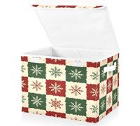 YZCIS Christmas Baskets Collapsible Storage Bins with Lids, Pattern Red Green White Snowflake Storage Boxes Clothes Baskets for Organizing