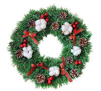 YZCIS Christmas Wreath Christmas Decoration Wreath for Front Door Wall Hanging Cotton Pine Cone Garland Ornament Xmas Wreath for Winter Decor Christmas Wreaths for Front Door,Green，red,50cm