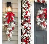 YZCIS Christmas Wreaths Decoration Wall Hanging Garland for Front Door Artificial Christmas Wreath Rattan Upside Down Tree Ornament Xmas Party Indoors Outdoors Decor (Rattan 150cm 1pc)