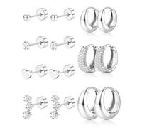 YZCIS Hypoallergenic 14K Gold Plated Hoop Stud Earrings for Women Surgical Stainless Steel Flat Back Earrings Lightweight Small Chunky Hoops Cartilage Earring Stacks for Multiple Piercing Women Gifts