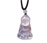 YZCIS Natural White Chalcedony Small Buddha Pendant Necklace with Lanyard