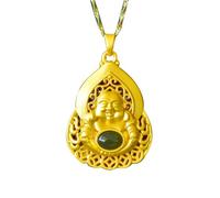 YZCIS S925 Silver with Natural Hetian Jade Maitreya Buddha Necklace Pendant (Chain)